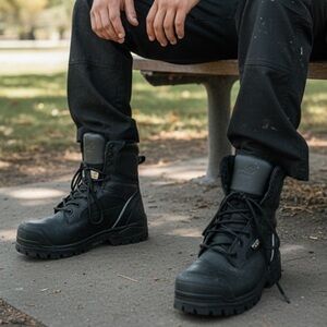 WILD RIDER (8.5) Toe Safety Work Boots 8" Leather Metal Free CSA Approved Black